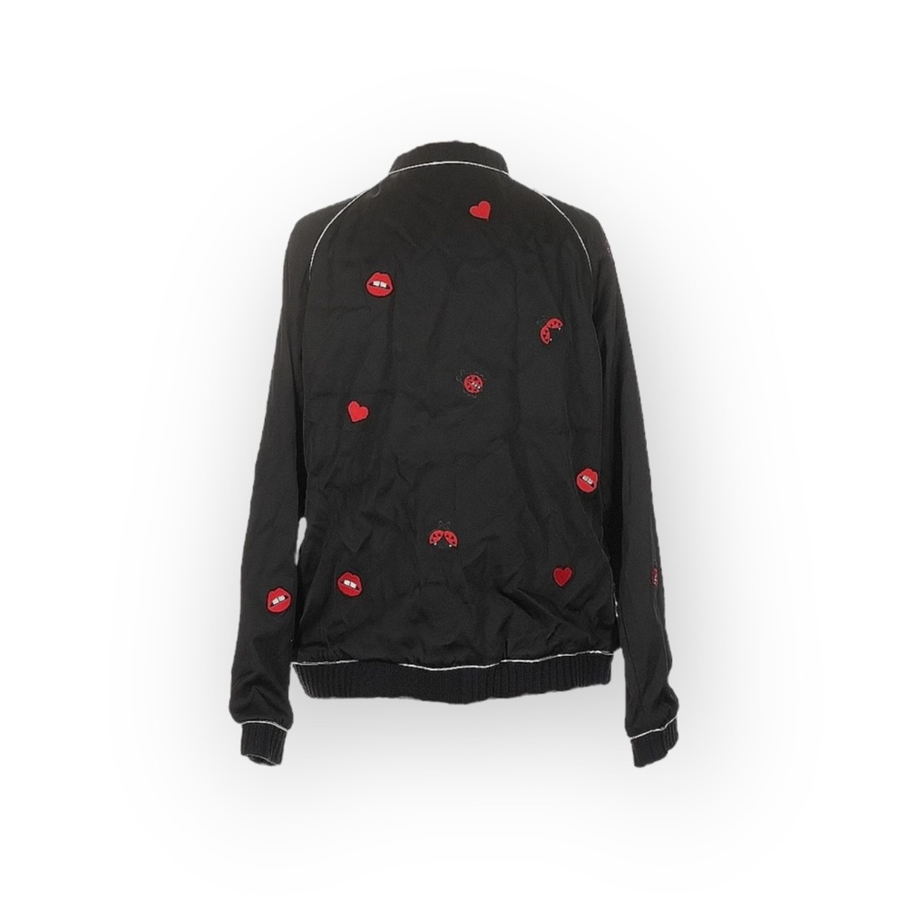 new Lauren Moshi 𖠌 Paris Ladybug Love Kiss Patch Bomber Jacket 𖠌 Black 𖠌 Medium - Picture 8 of 16